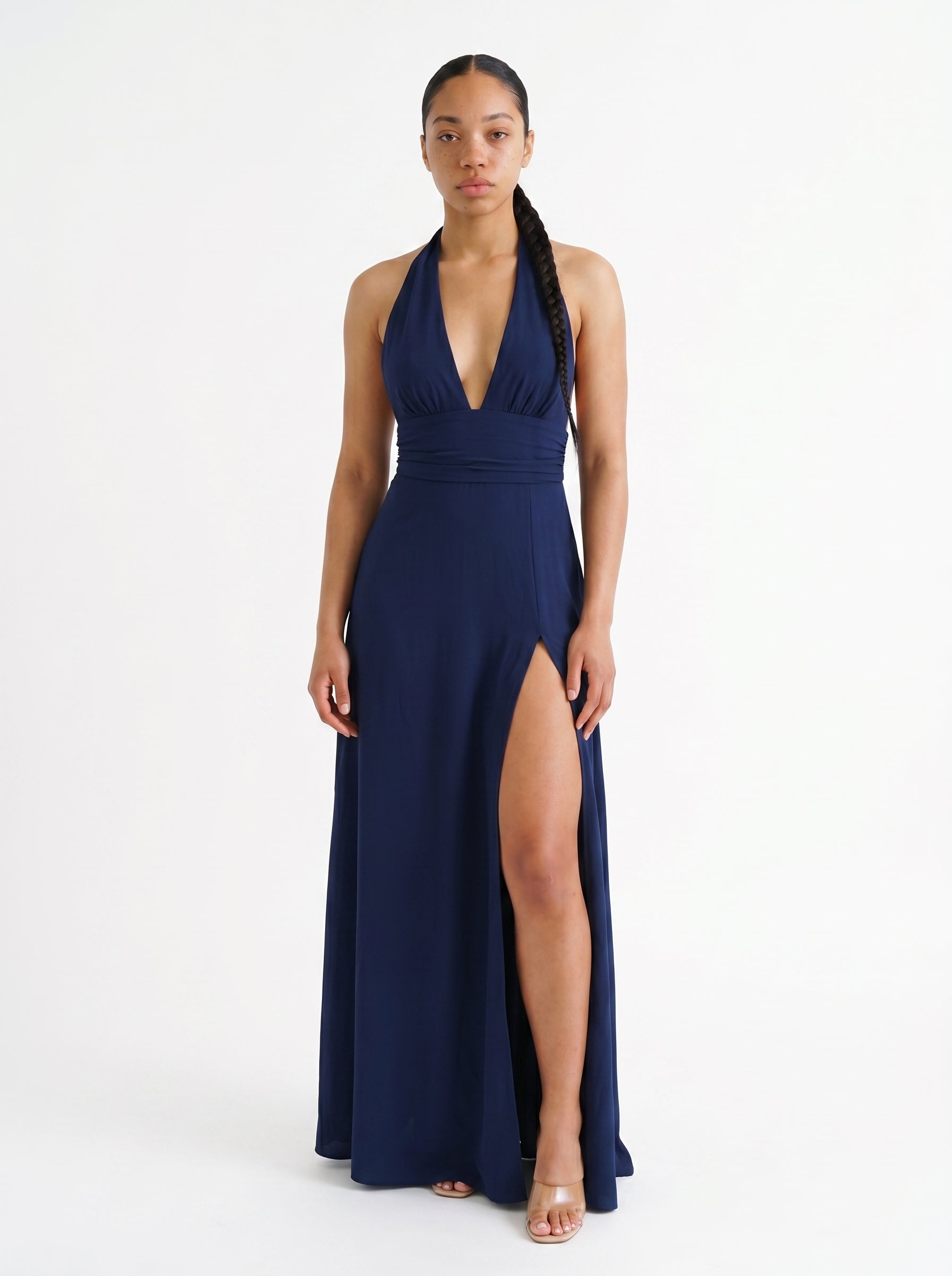 Aria | Elegant Halter Neck Chiffon Maxi Dress with High Side Slit