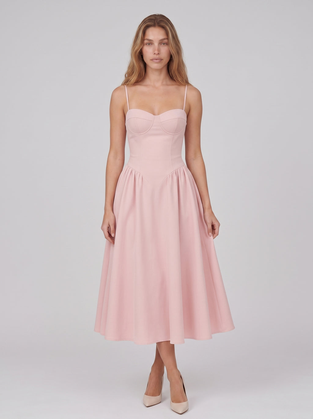 Aria | Elegant Corset Bodice A-Line Midi Dress for Wedding Guests