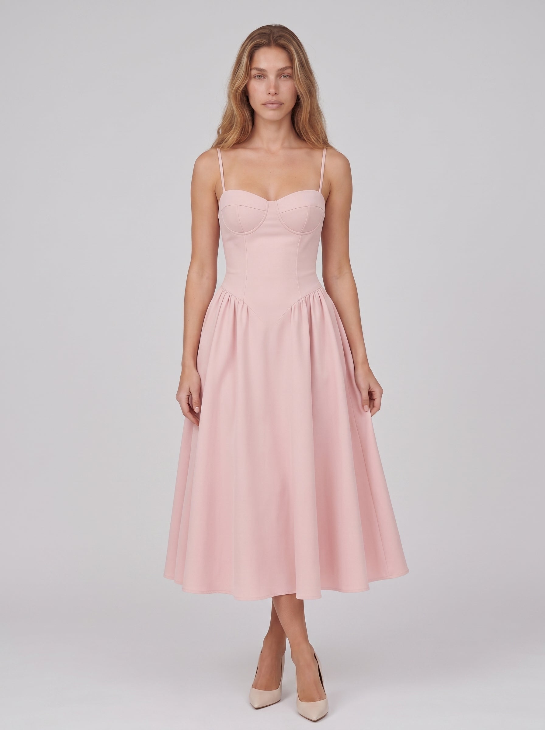 Aria | Elegant Corset Bodice A-Line Midi Dress for Wedding Guests