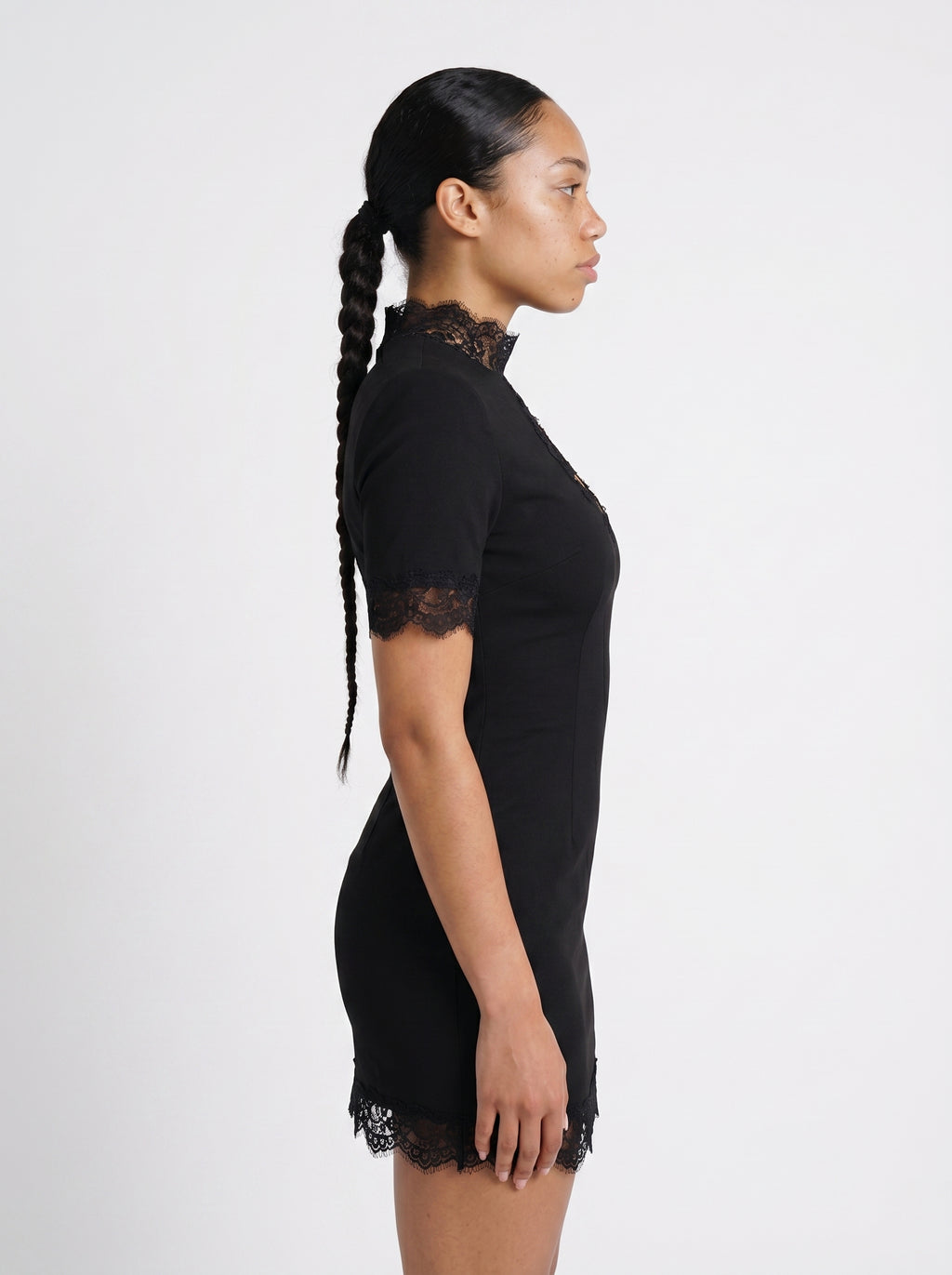 Vera | Sleek Lace Bodycon Mini Dress with High Neck Cutout