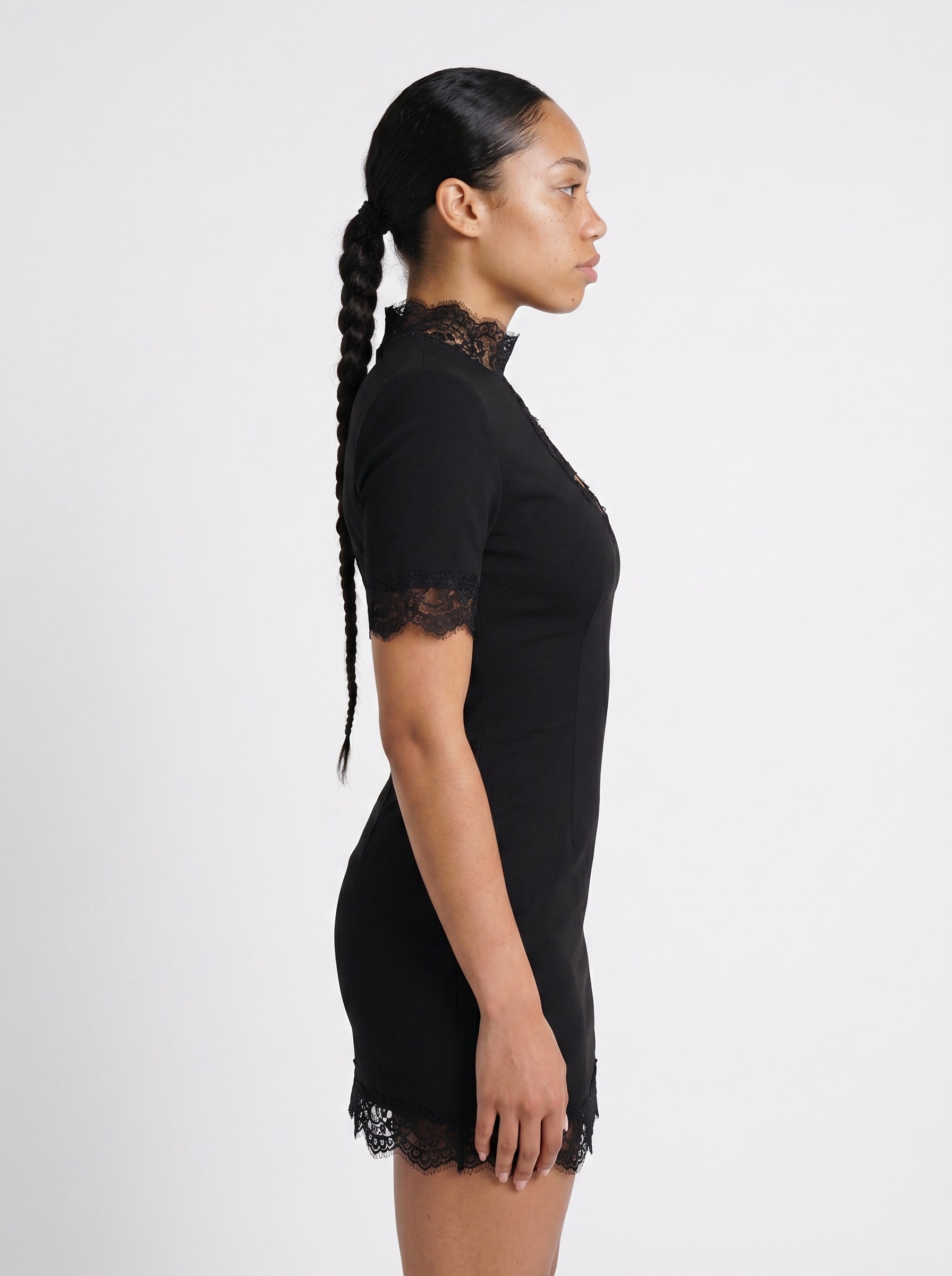 Vera | Sleek Lace Bodycon Mini Dress with High Neck Cutout