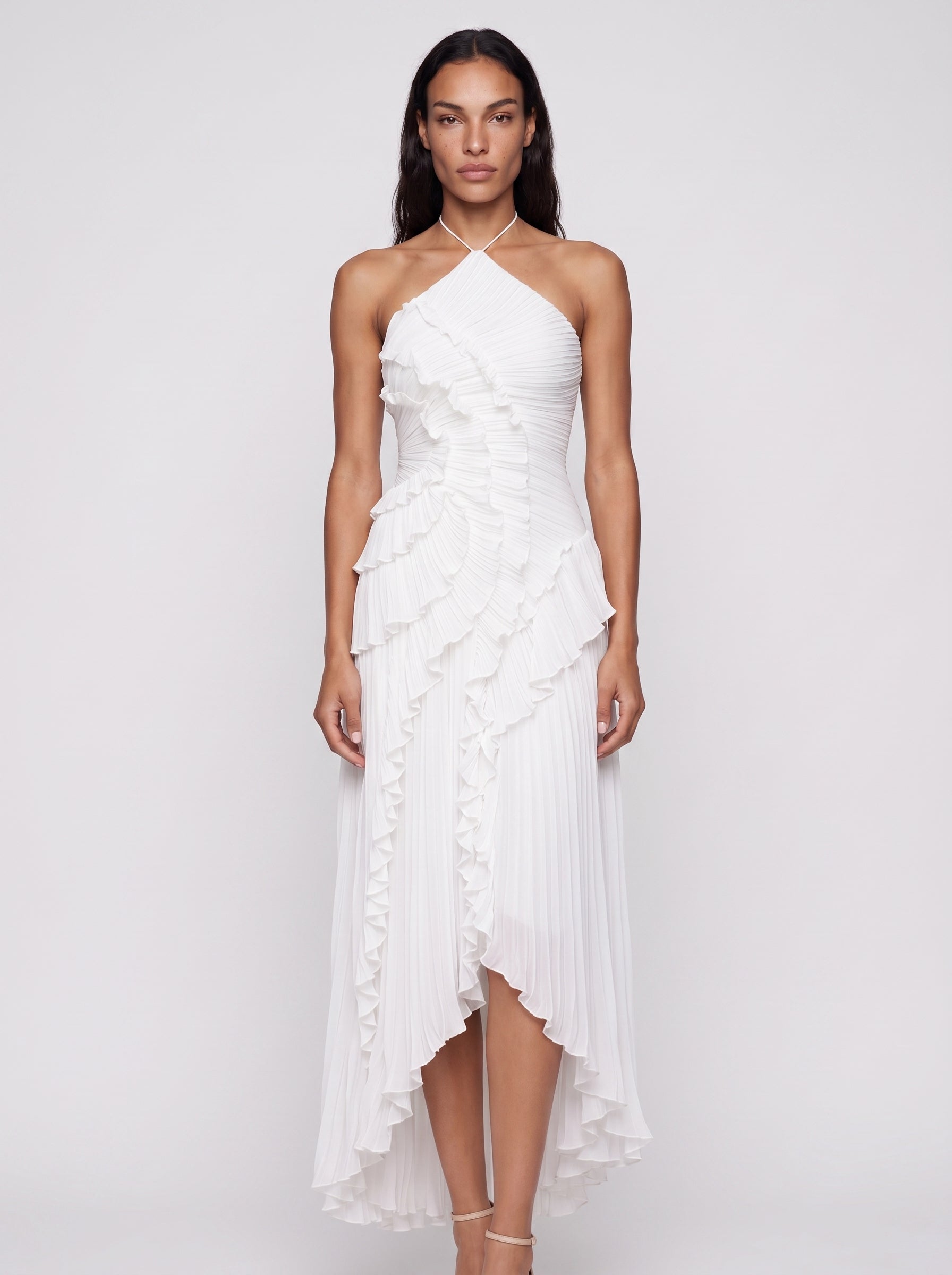 Aria | Graceful Pleated Ruffle Maxi Dress with Halter Neck