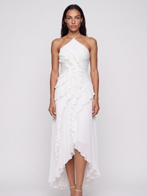 Aria | Graceful Pleated Ruffle Maxi Dress with Halter Neck