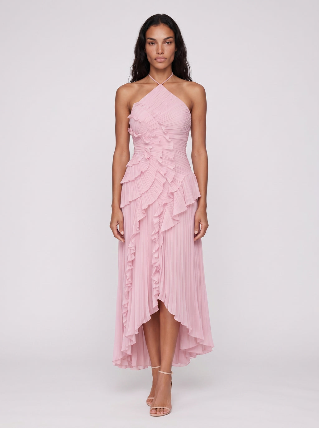 Aria | Graceful Pleated Ruffle Maxi Dress with Halter Neck