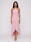 Aria | Graceful Pleated Ruffle Maxi Dress with Halter Neck