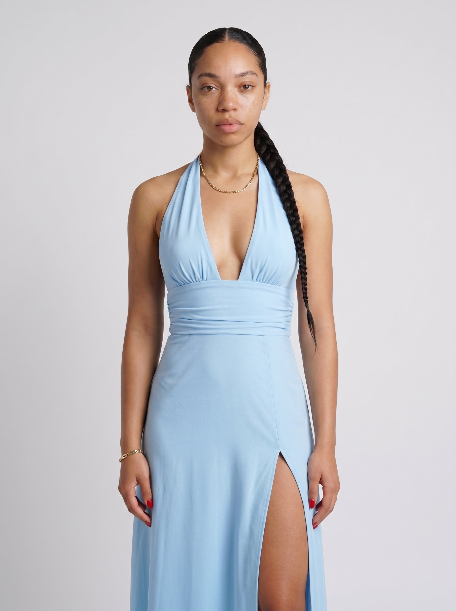 Aria | Elegant Halter Neck Chiffon Maxi Dress with High Side Slit