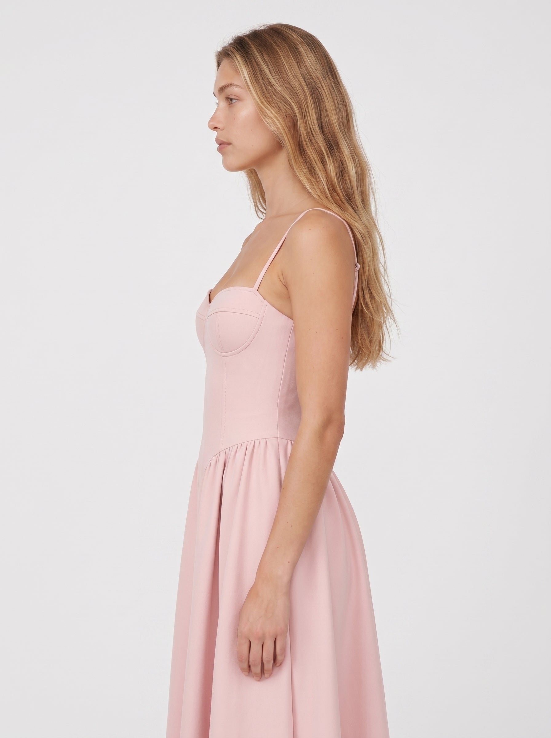 Aria | Elegant Corset Bodice A-Line Midi Dress for Wedding Guests