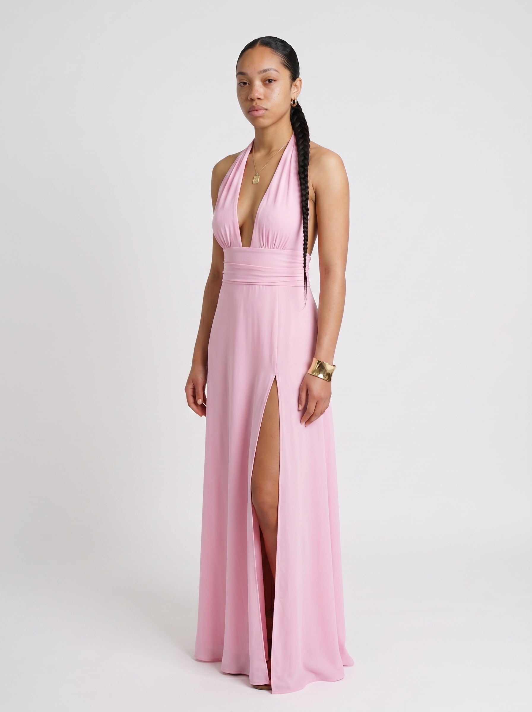 Aria | Elegant Halter Neck Chiffon Maxi Dress with High Side Slit