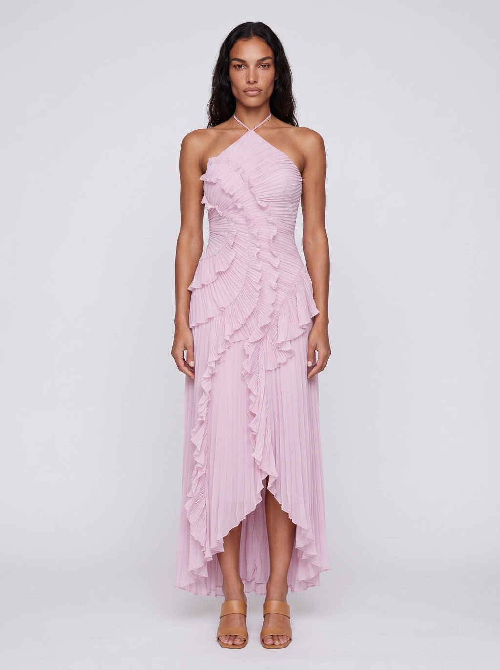Aria | Graceful Pleated Ruffle Maxi Dress with Halter Neck